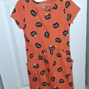 Cat & Jack Orange Dress with Black Cat Pattern Size 7/8